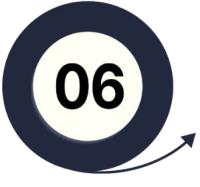 The number 6 in bold black text on a white circle, surrounded by a navy blue circle, denoting task 6