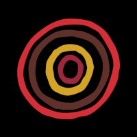 A series of concentric circles in red, gold and brown