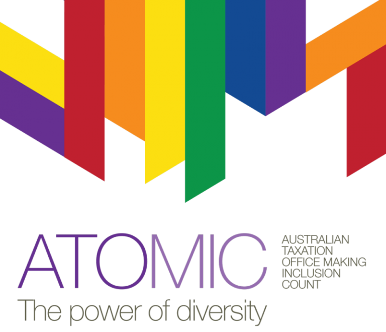 ATOMIC Logo: ATOMIC: the power of diversity. Australian Taxation Office Making Inclusion Count.