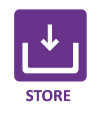 A white line illustration of an arrow pointing into an empty vessel on a purple background. The word store is underneath, written in purple