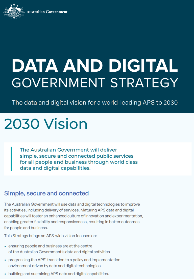 An image of the Data and Digital Government Strategy outlining its 2030 vision.