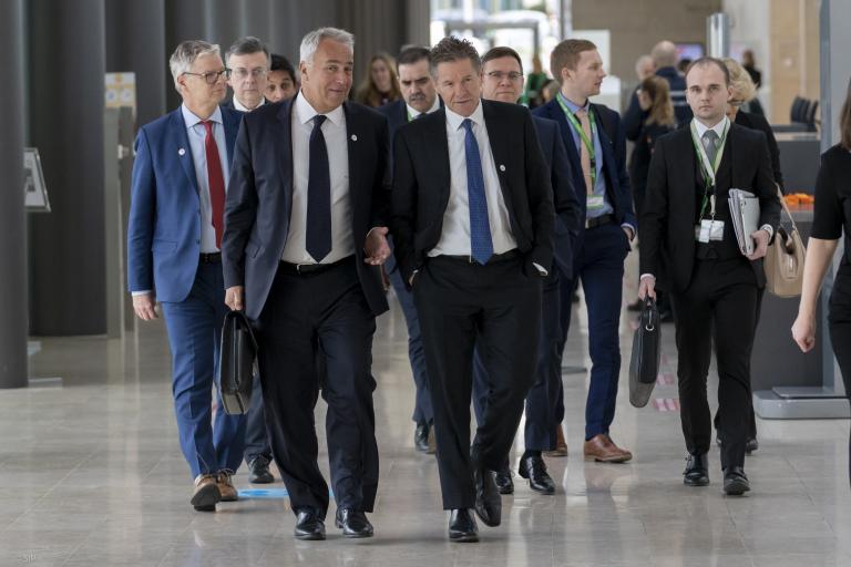 Photograph of former APS Commissioner Mr Peter Woolcott, and other participants, at the OECD Global Forum on Building Trust and Reinforcing Democracy in Luxembourg.