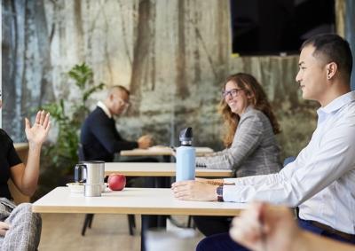 people chatting in a cafe