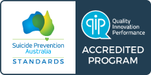 Logo from Suicide Prevention Australia that says "Accredited program" 