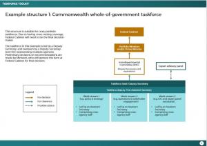 Establish governance arrangements that work for the taskforce. Example structure 1: Commonwealth whole-of-government taskforce