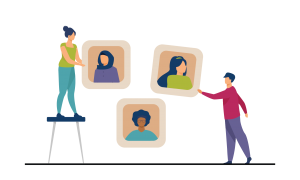 Illustration of people holding images