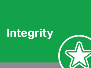 The word Integrity on a green background. In the lower right hand corner is a symbol of a star. 